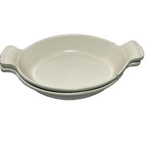 2 Martha Stewart Green Enamel Cast Iron Oval Au Gratin Baking Dish marked MSE